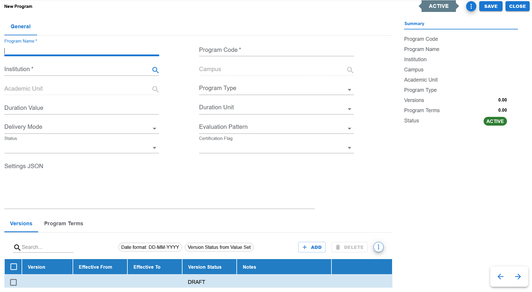 Program create page