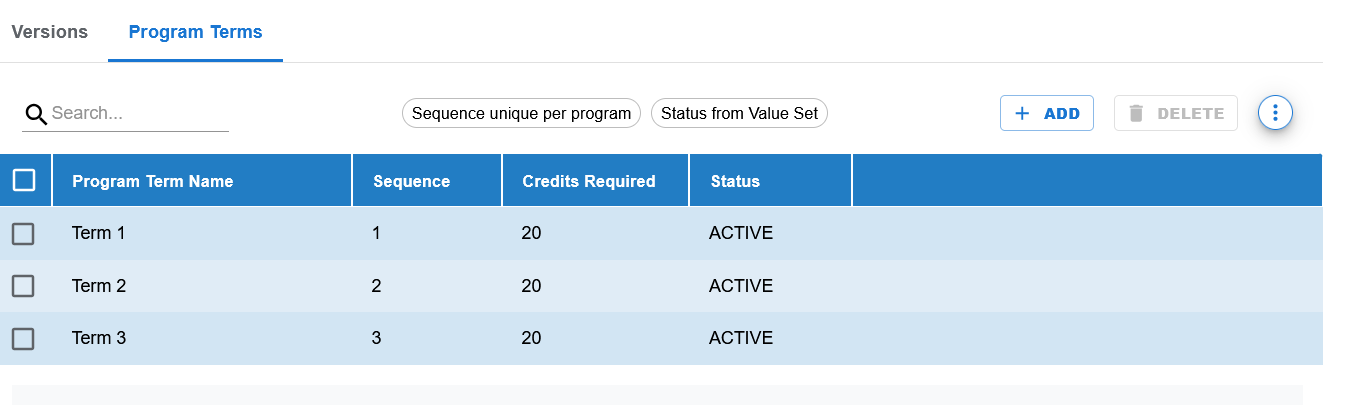 Program Terms tab