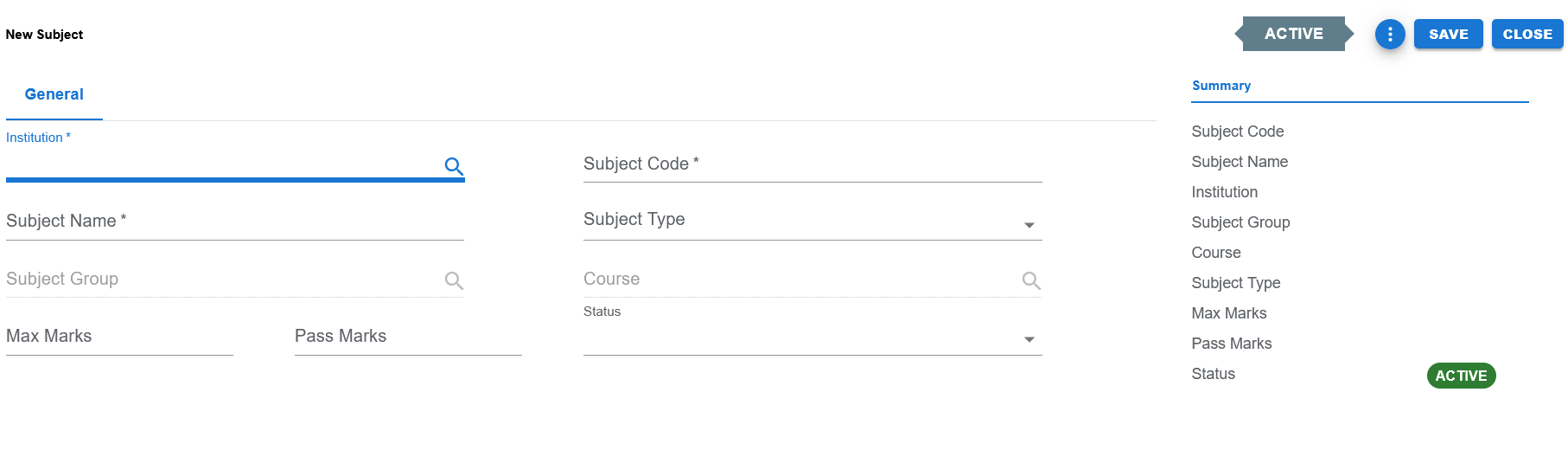 Subject create page