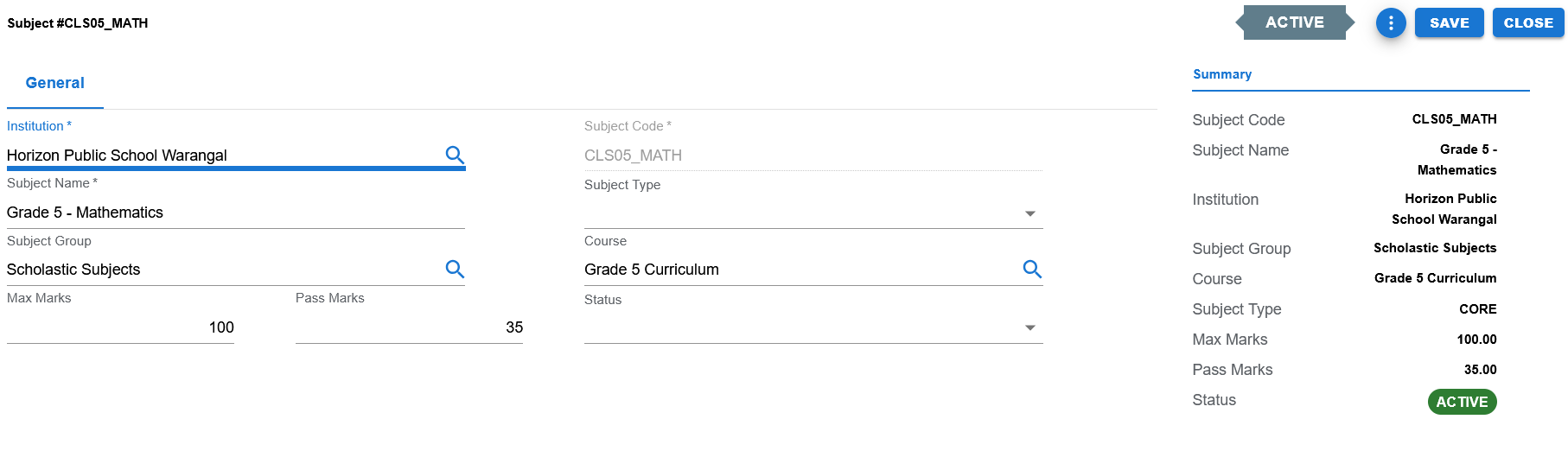 Subject edit page