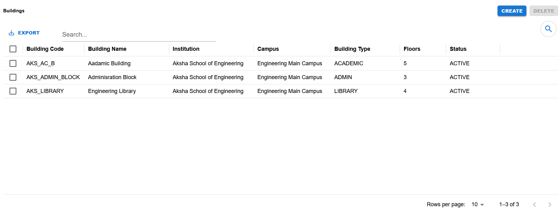 Buildings list page