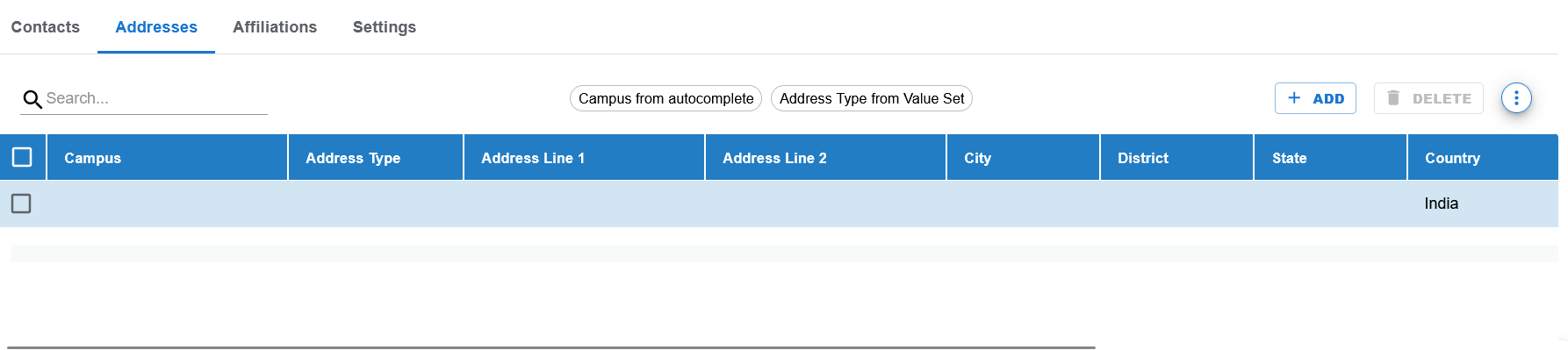 Campus addresses tab