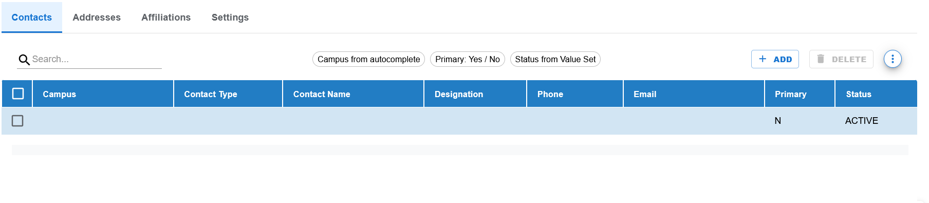 Campus contacts tab