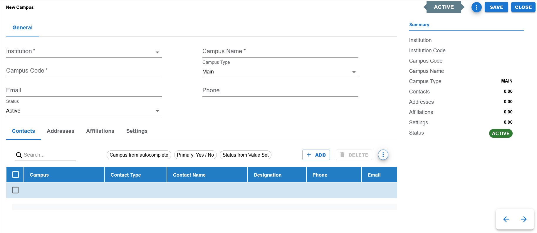 Campus create page