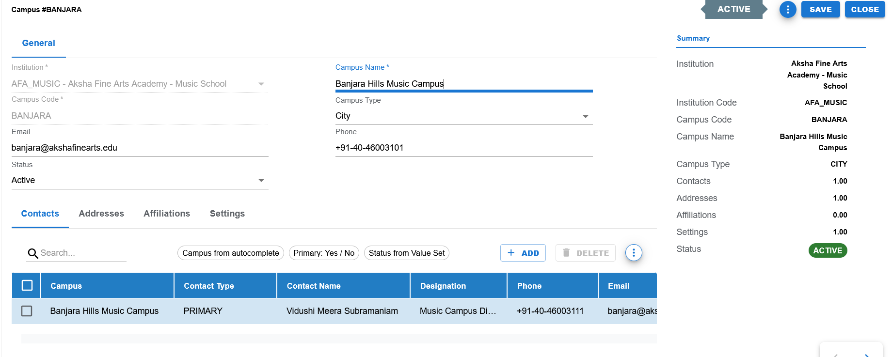 Campus edit page general tab