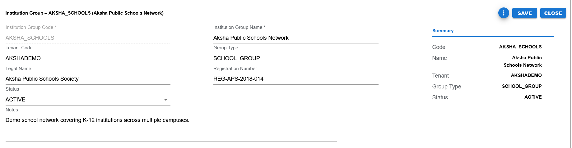 Institution Group create page
